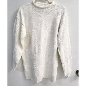 VINTAGE White Sweater Womens M Cotton USA Roll Neck Granny Cottage Coquette